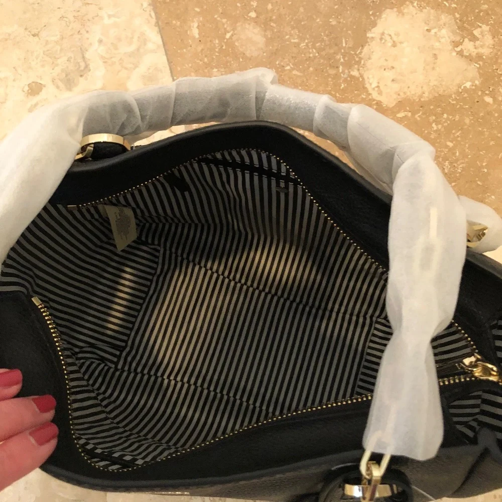 Kate Spade Vivian Tote Black Pebbled Leather Shoulder Bag Gold Chain NWT